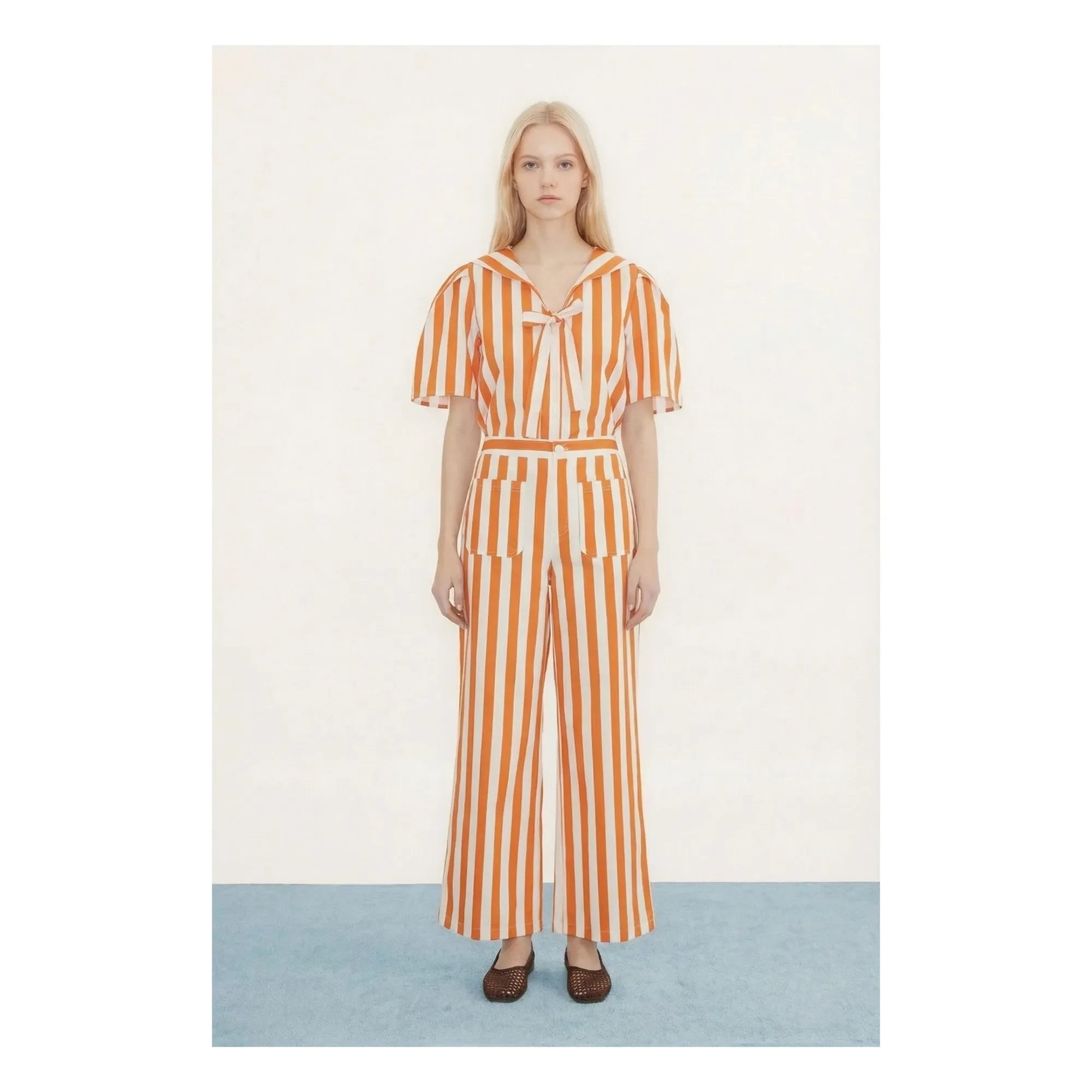 The Tiny Big Sister - Sailor Gestreifte Leinen- und Baumwollbluse | Rot