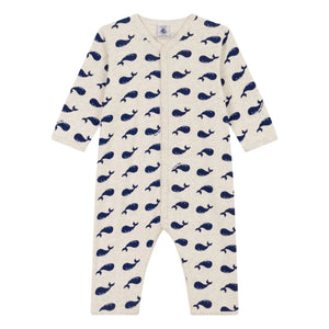 Petit Bateau - Wal-Schlafanzug ohne Fuß aus Bio-Baumwolle | Dunkelgrau-beige