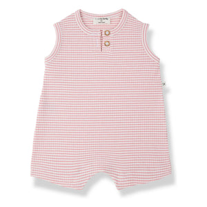 1+ in the family - Gestreifter Vendrell Ripp-Strampler | Puder
