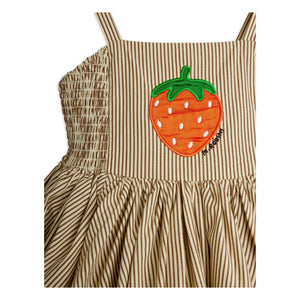 Mini Rodini - Gestreiftes Poplin Bio-Baumwoll Kleid mit Rüschen | Braun