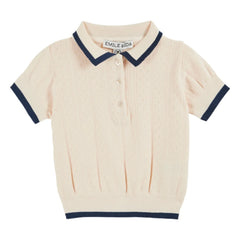 Emile et Ida - Pointelle Kontrast Polo Bio-Baumwolle | Creme