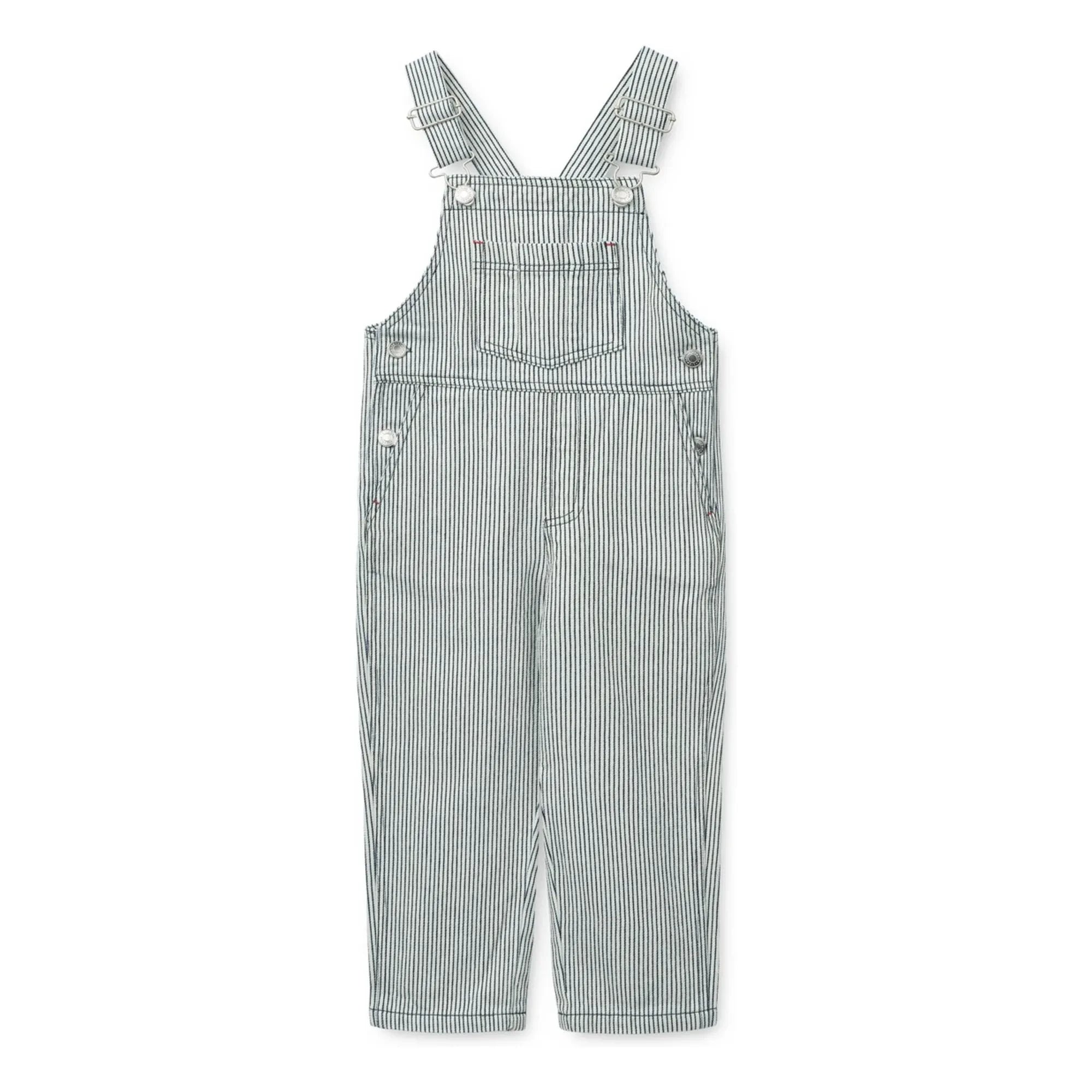 Liewood – Delani Gestreifter Jeans-Strampler | Marineblau