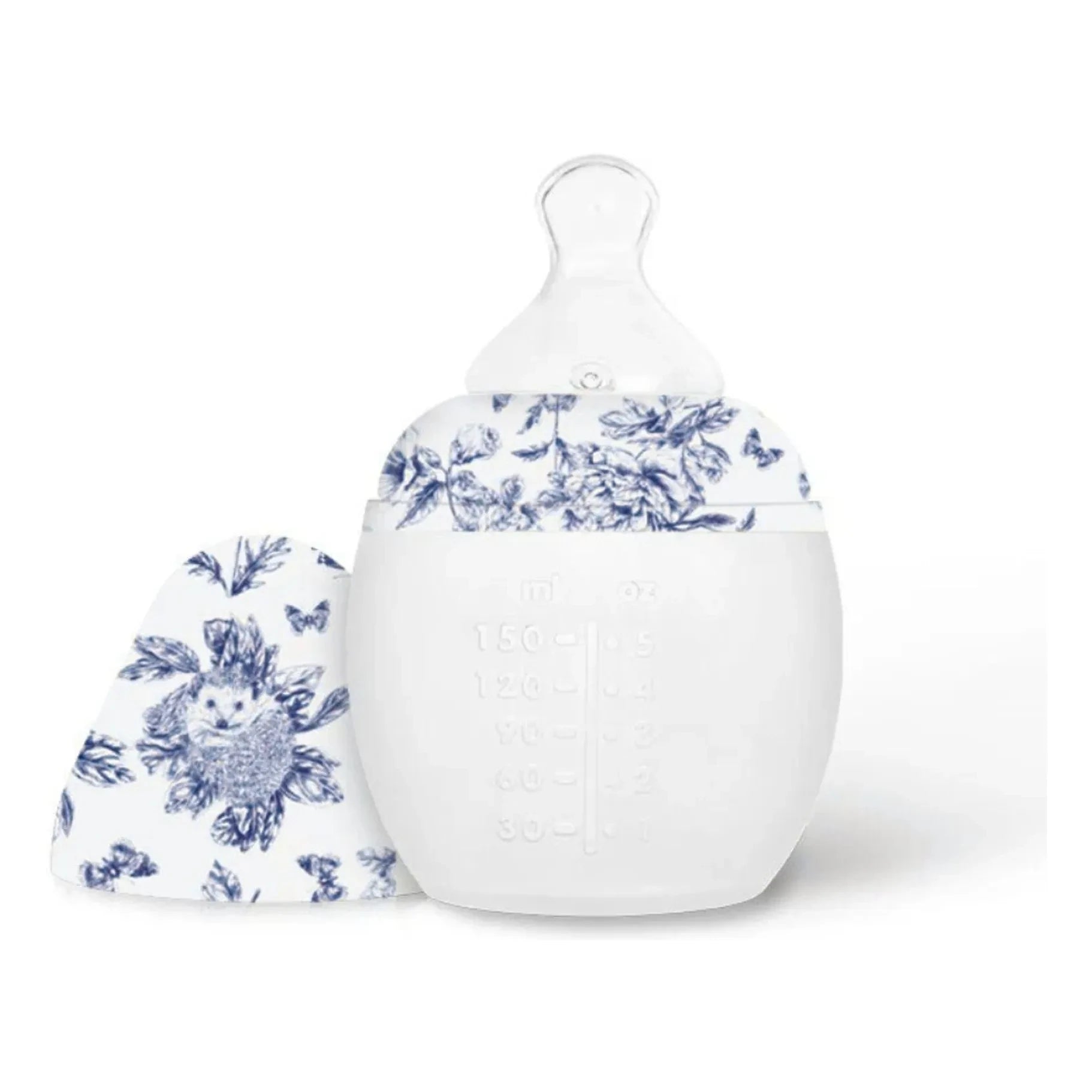 Elhée - Toile de Jouy Babyflasche aus medizinischem Silikon und physiologischem Sauger - Elhée x Tartine et Chocolat | Marineblau