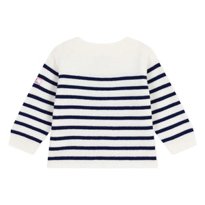 Petit Bateau - Logo-Wollpullover Bretonisches Streifenmuster | Weiß