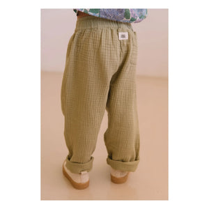 Studio Bohème - Cousin Gaze Hose aus Bio-Baumwoll-Waffelstoff | Hellkhaki