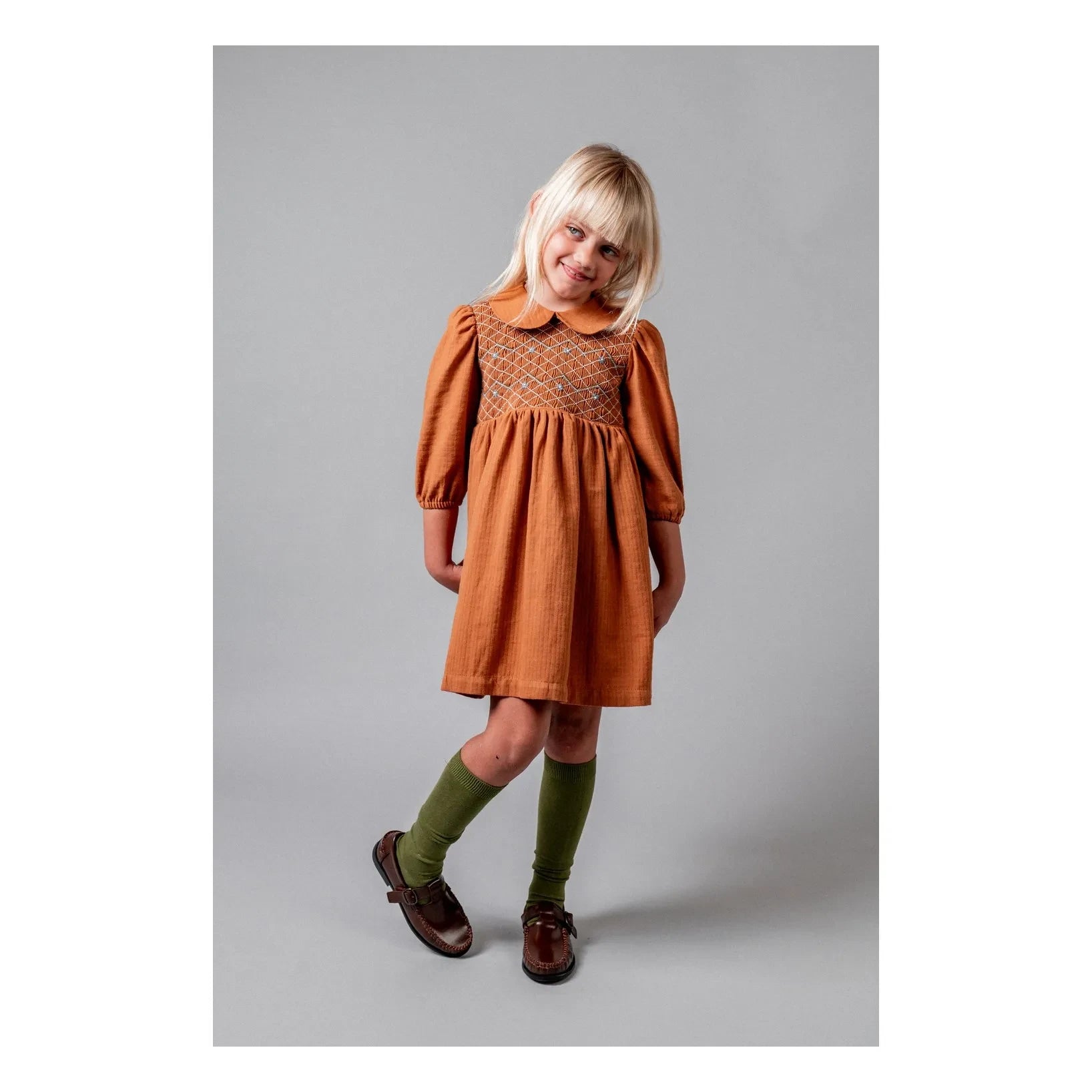 birinit - Gerafftes Kleid aus Bio-Baumwolle | Terrakotta