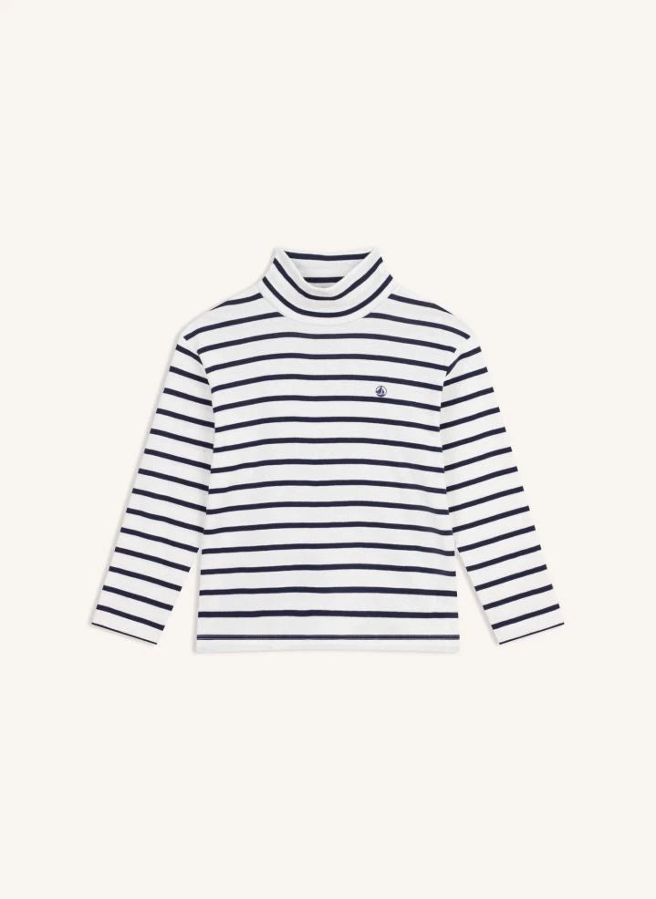 Petit Bateau - Gestreifter Rollkragenpullover aus Bio-Baumwolle | Weiß