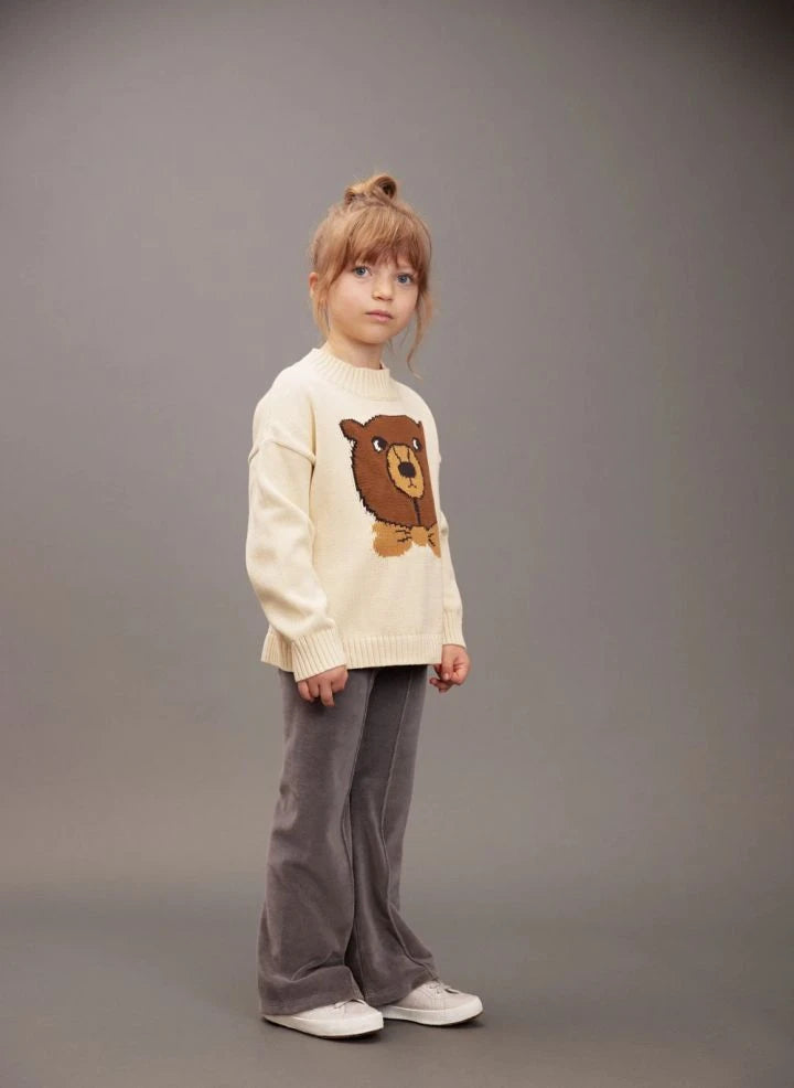 Mini Rodini - Intarsia Bio-Baumwoll-Bärenpullover | Ecru
