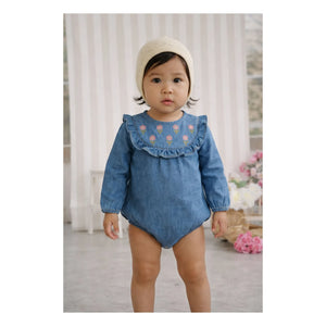 Lililotte - Berenice Tencel Bio-Baumwolle bestickter Overall | Denimblau
