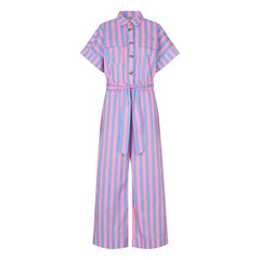 Lollys Laundry - Mathilde gestreifter Baumwoll-Jumpsuit | Rosa