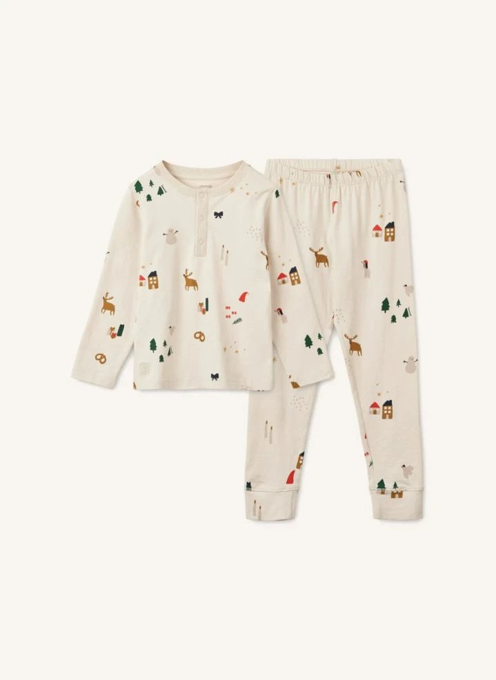 Liewood - Wilhelm Christmas Pijama Seti Organik Pamuk | Ekru