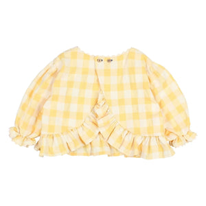 Búho - Gekräuselte Seersucker-Bluse mit 3/4-Ärmeln und Vichy-Karos | Gelb