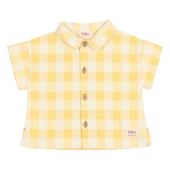 Búho – Babyhemd aus Bio-Baumwolle mit gelbem Gingham Seersucker