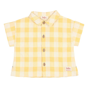 Búho – Babyhemd aus Bio-Baumwolle mit gelbem Gingham Seersucker