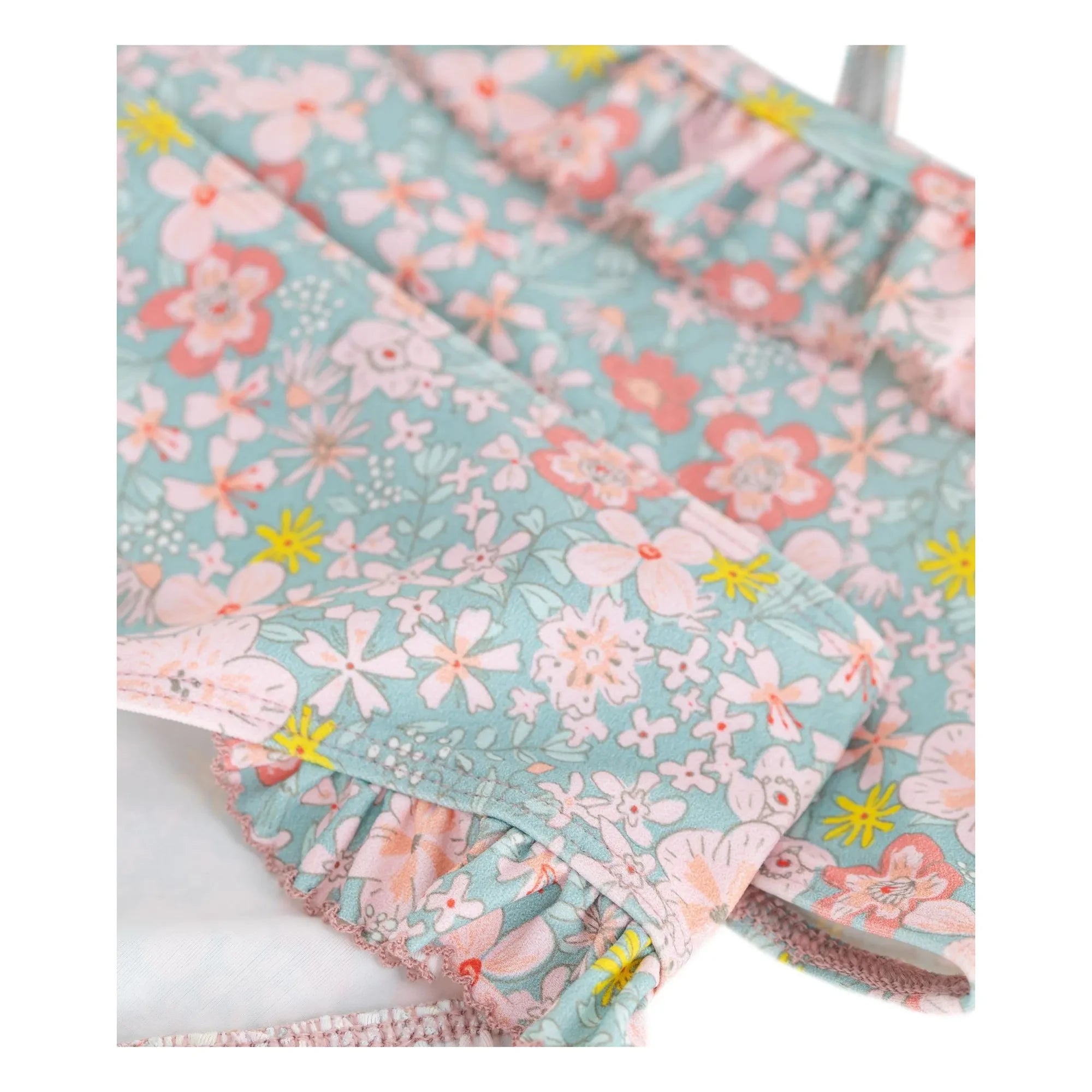 Petit Bateau - 2-teiliger Blumen-Bikini mit Rüschen | Grau-Blau