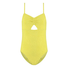 Beachlife - Strukturierter geraffter Badeanzug mit Blumenmuster | Gelb