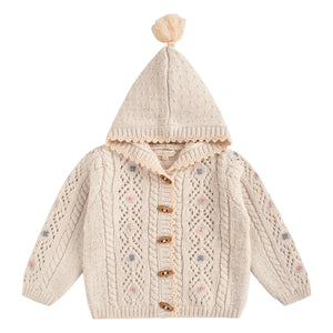 Louise Misha - Tonylane Strickjacke mit Kapuze aus Wolle | Creme