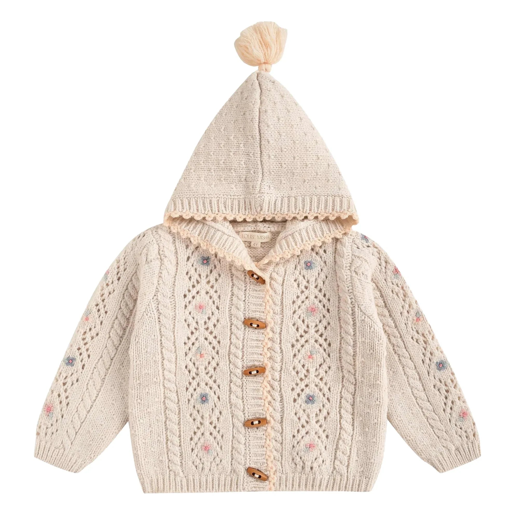 Louise Misha - Tonylane Strickjacke mit Kapuze aus Wolle | Creme