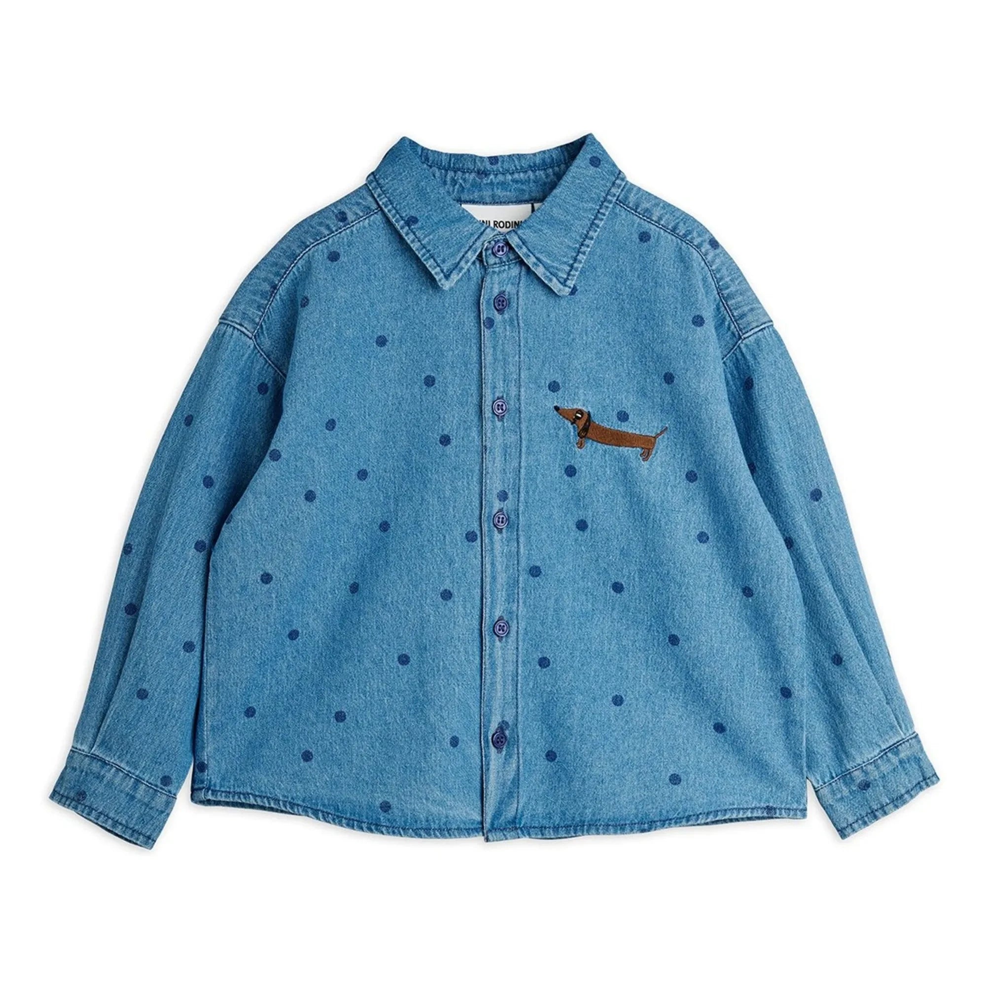 Mini Rodini - Bio-Baumwoll-Jeanshemd mit Punkten | Blau