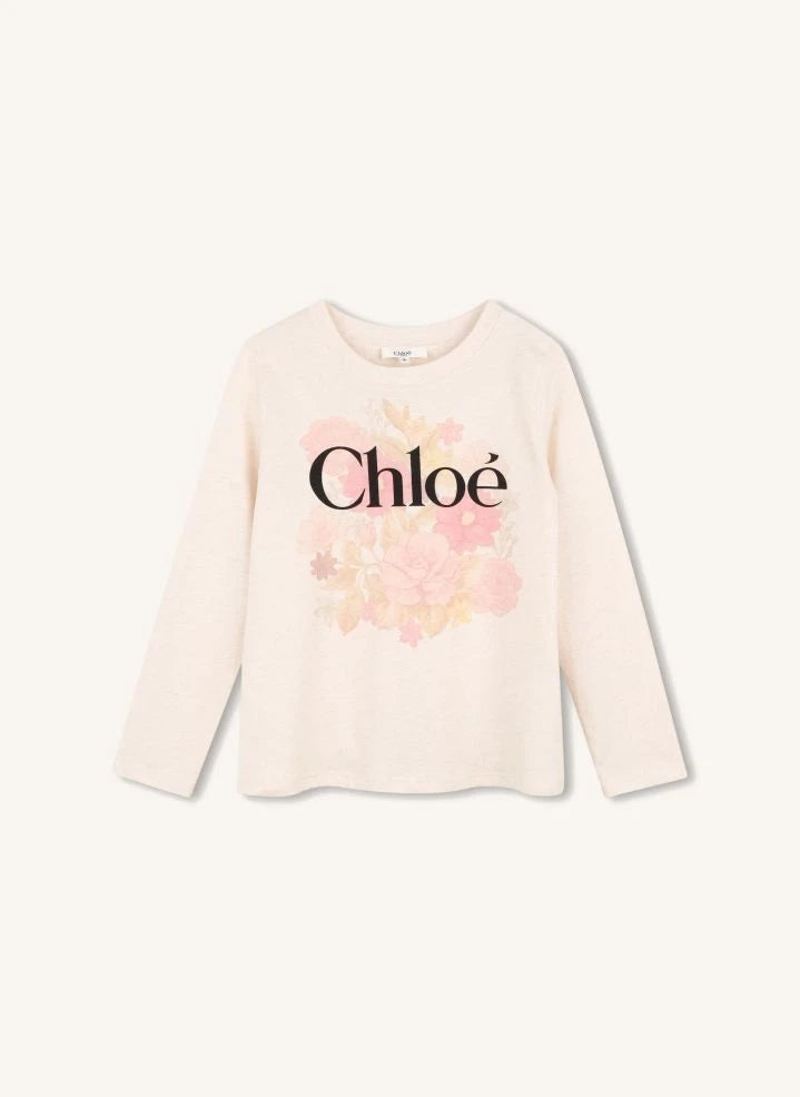 Chloé - T-Shirt Chiné Chloé Flowers Bio-Baumwolle | Ecru