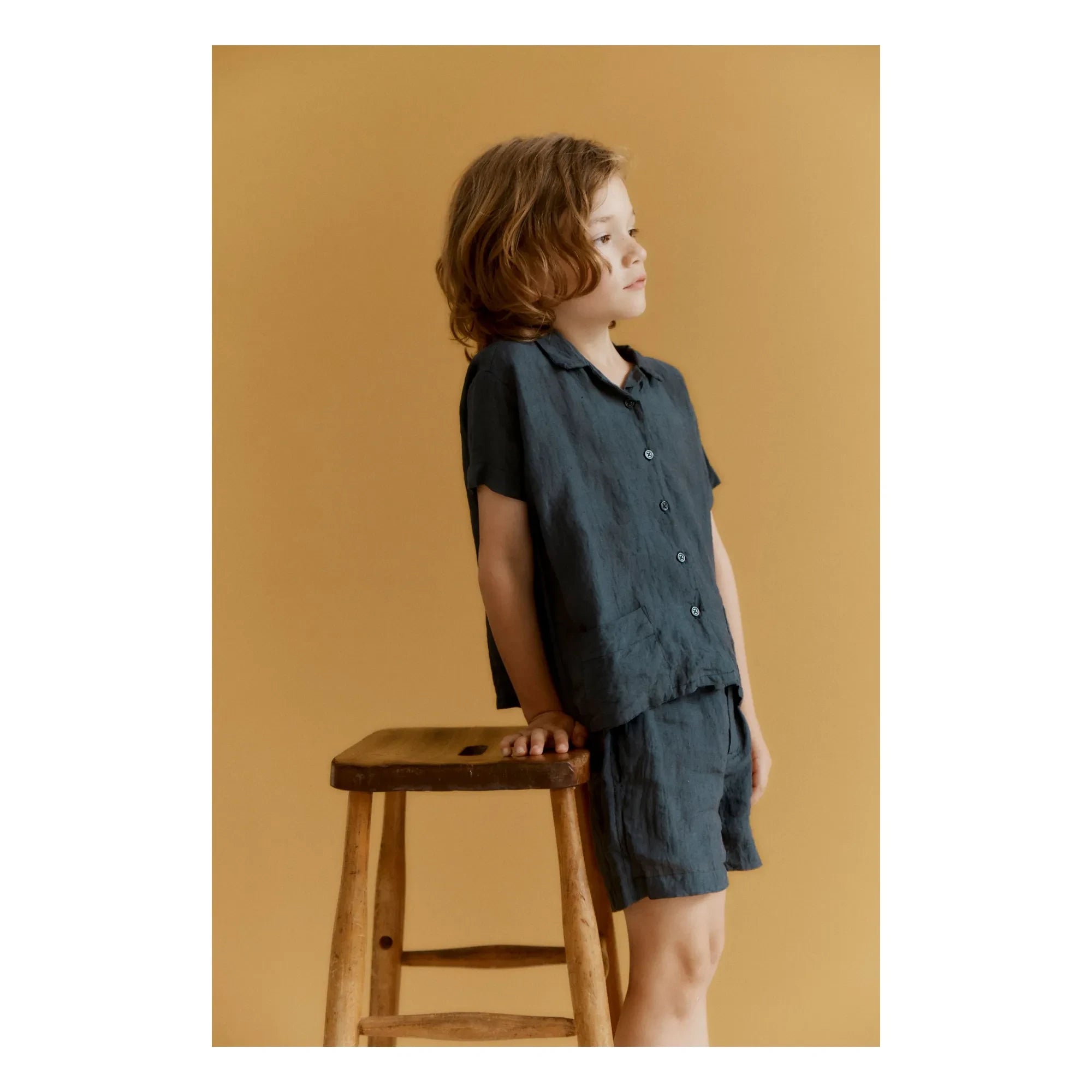 Karamell - Bambus-Leinen-Hemd und Shorts Set | Abyss Blue