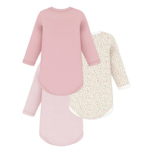 Petit Bateau - 3'lü Çiçek Desenli Düğümlü Organik Pamuklu Body | Pembe