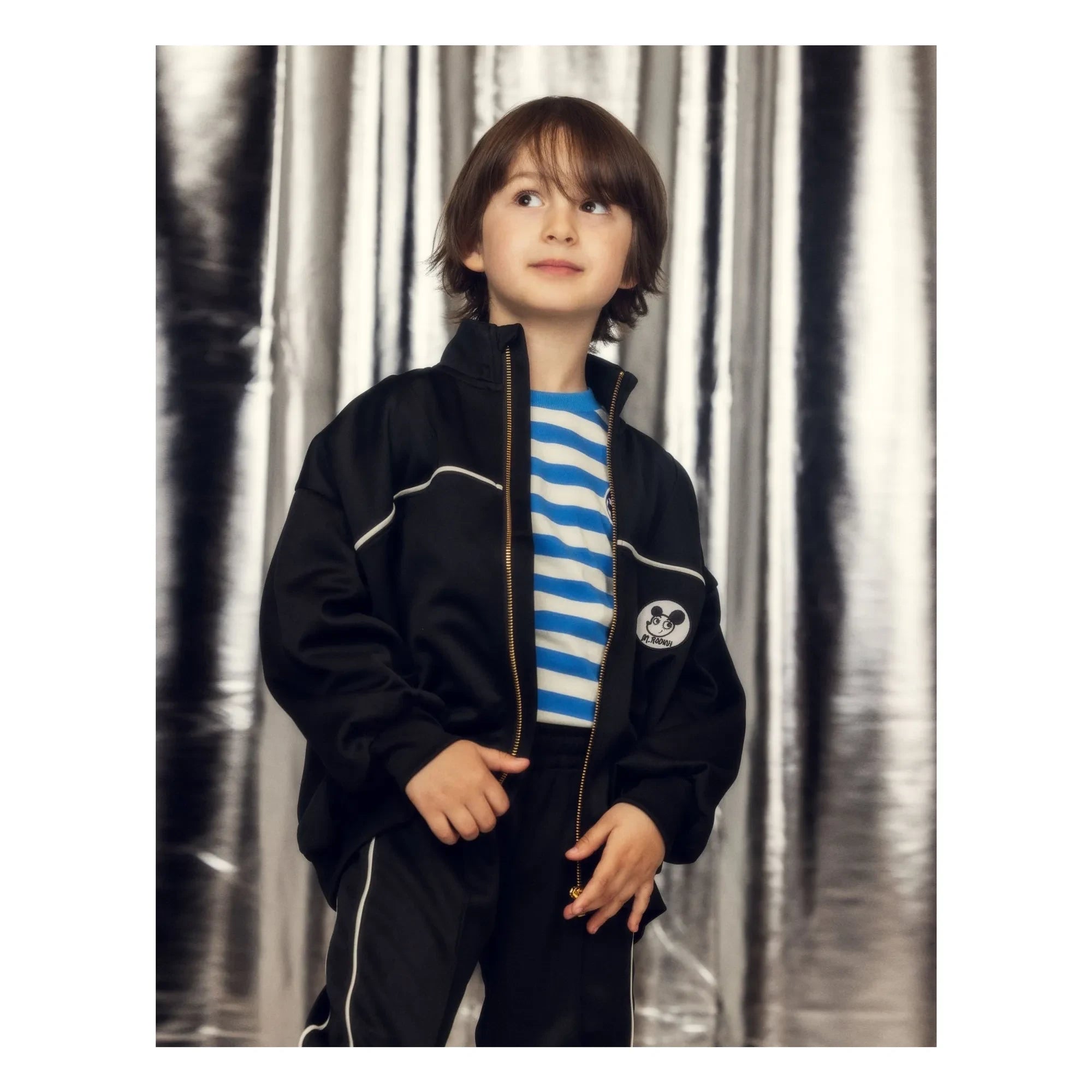 Mini Rodini - Trainingsjacke aus recycelter Faser mit Flicken | Schwarz