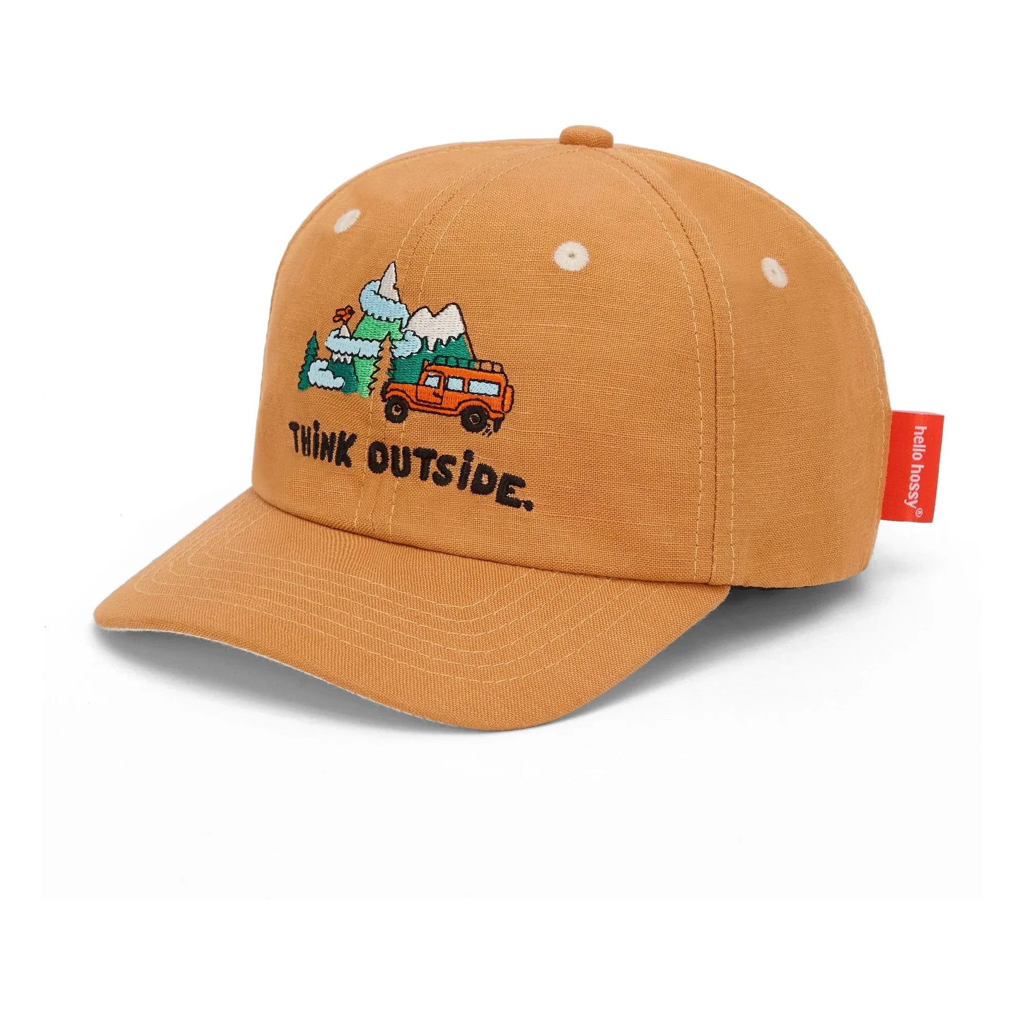 Hello Hossy – Leinen-Cap mit gebogenem Schirm | Camel