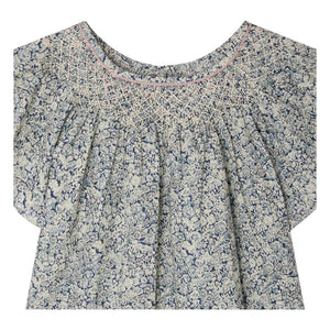 Bonpoint - Nella Fleurie Bio-Baumwoll-Rüschenbluse | Preußischblau