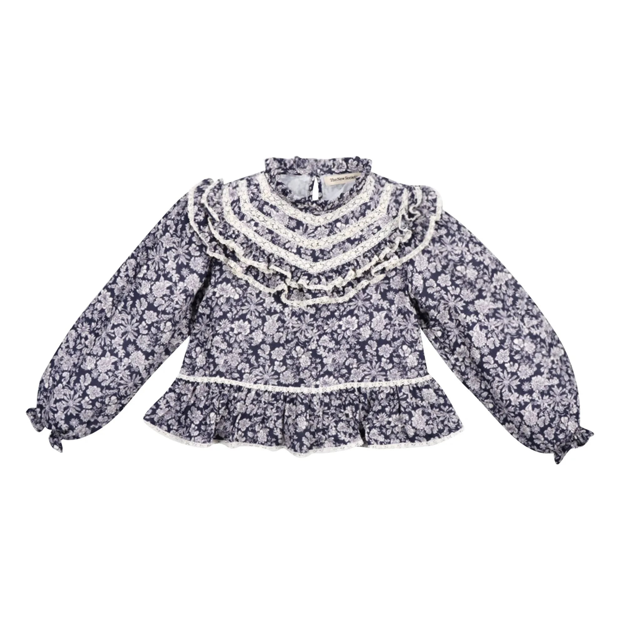 the new society - Lilth Doppelte Baumwollmusselin Bluse mit Blumenmuster | Dunkelblau