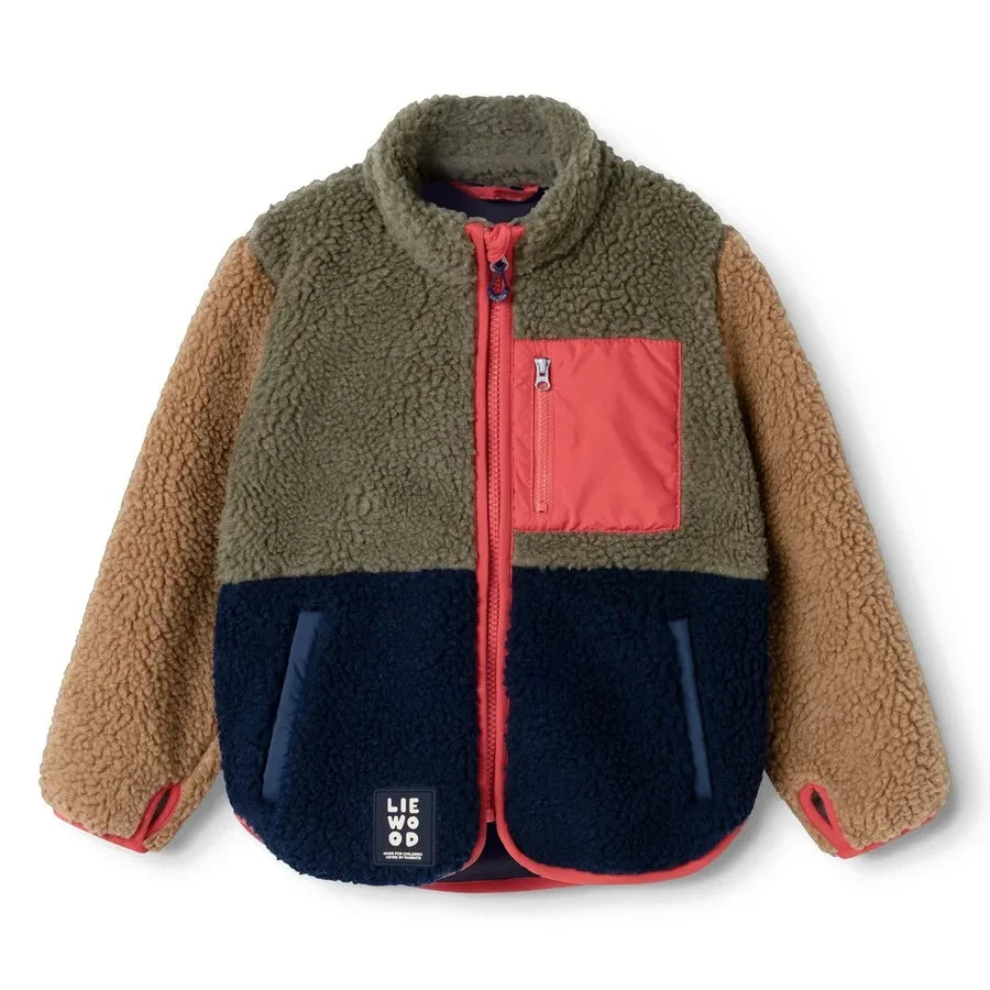 Liewood - Nolan Colorblock Sherpa-Stil Jacke aus recycelten Fasern | Khaki