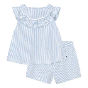 Petit Bateau - Seersucker Bio-Baumwoll Bluse und Shorts Set | Weiß