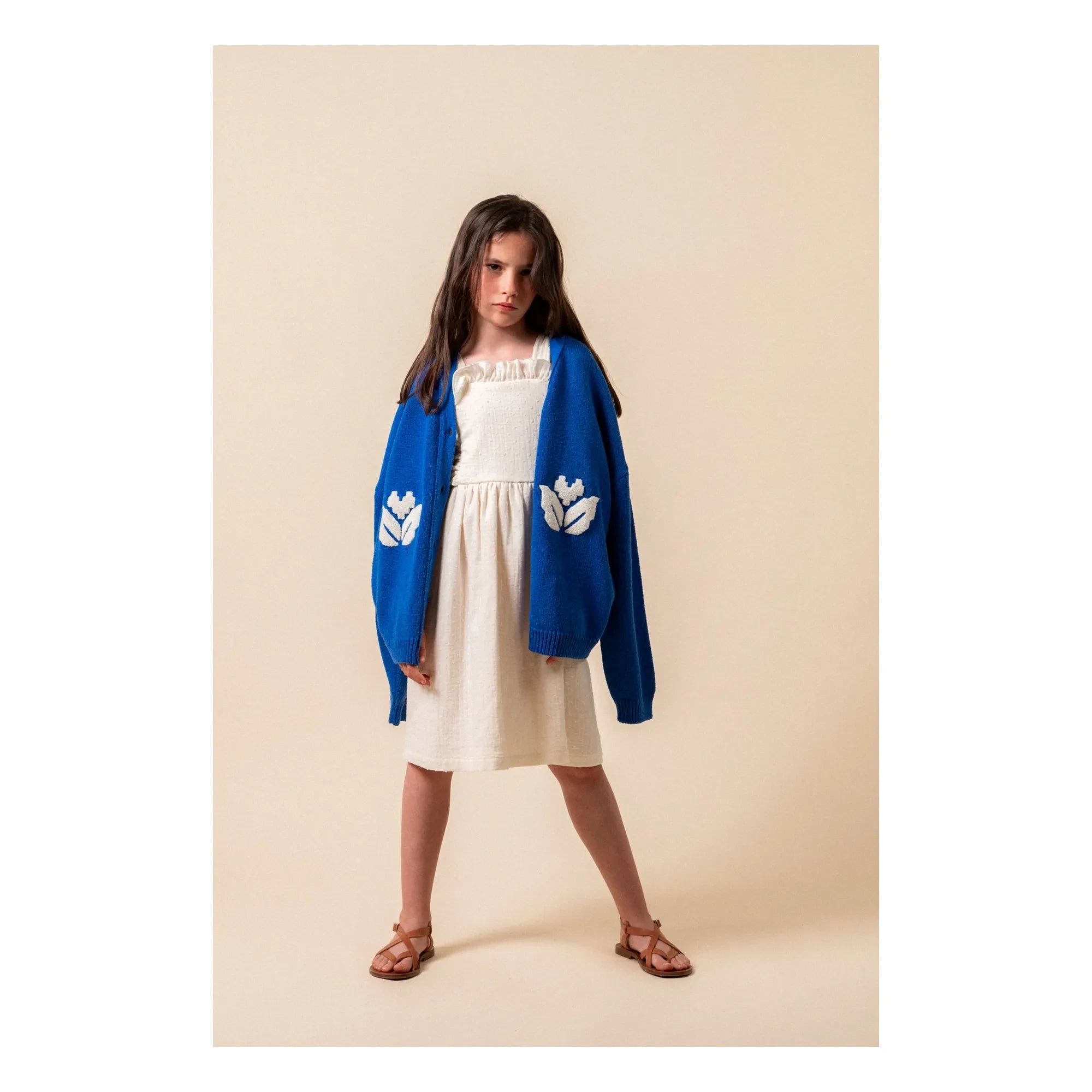 birinit - Kobaltblauer Cardigan mit Blumenstickerei | Königsblau