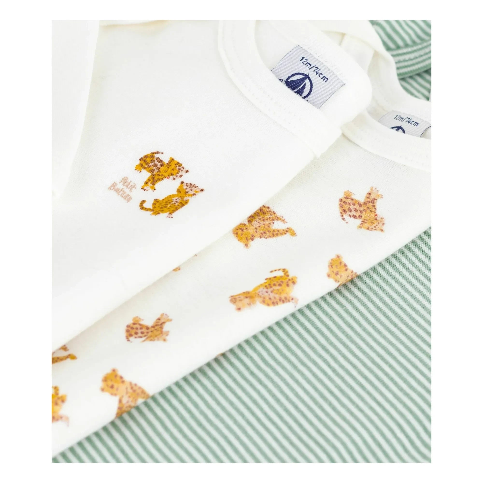Petit Bateau – Body-Set aus Bio-Baumwolle mit 3 Geparden | Weiß
