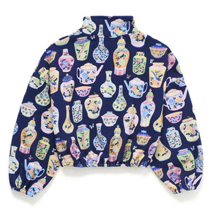 Maison Mangostan - Porzellan-Sweatshirt mit Reißverschluss | Dunkelblau