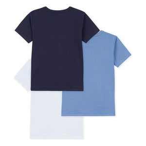 Petit Bateau - 3'lü organik pamuklu kısa kollu T-shirt seti | Mavi