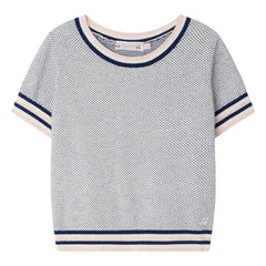 Bonpoint - Feinstrick-T-Shirt Limette aus Bio-Baumwolle | Blau