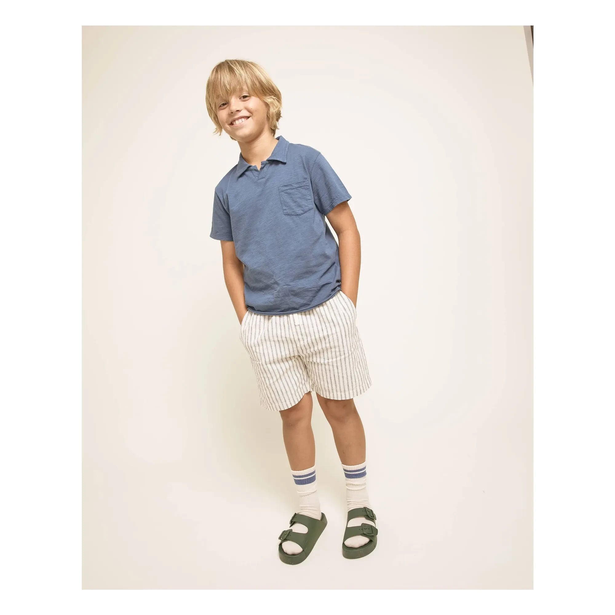 Búho – Gestreifte Leinen-Bermudashorts | Ecru