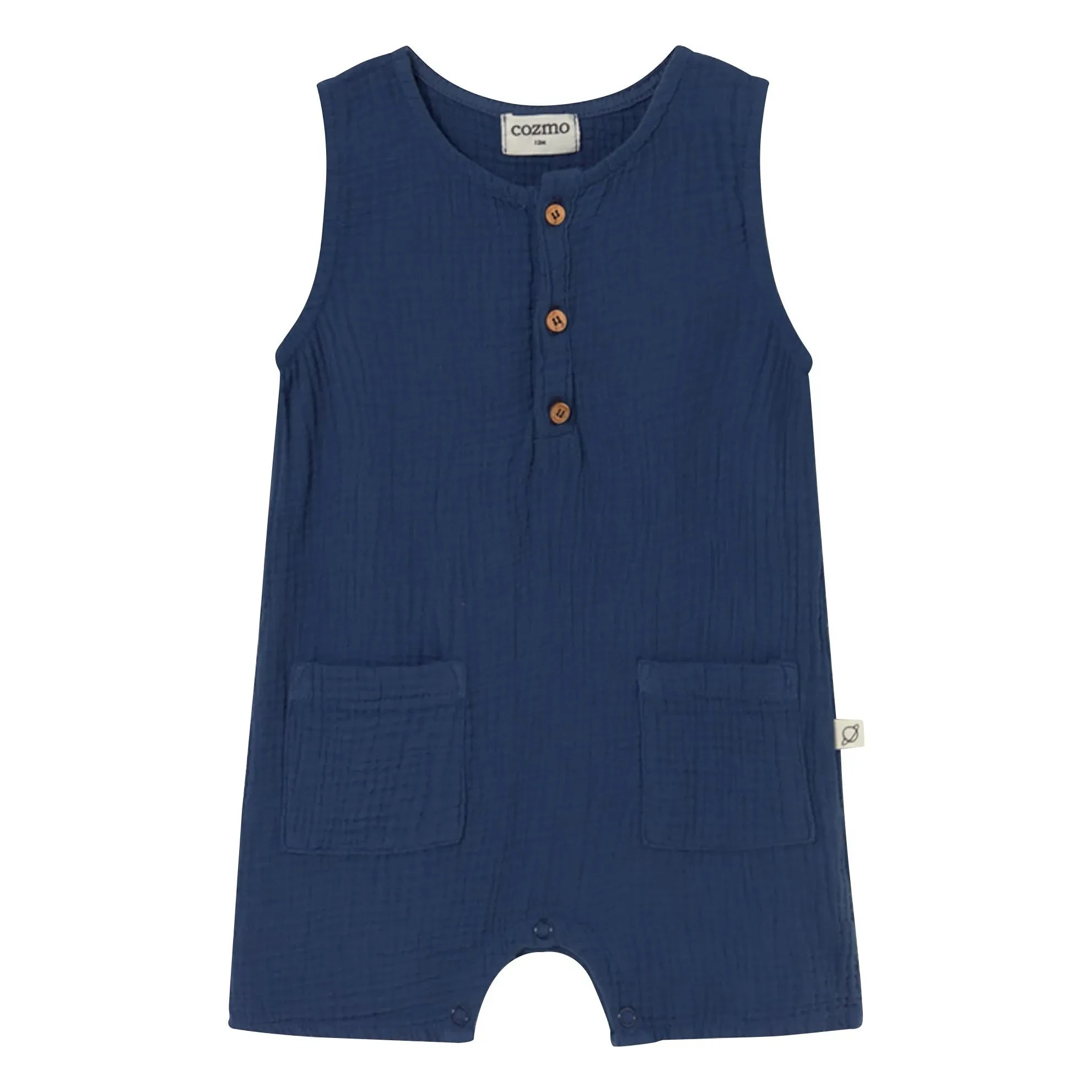 Cozmo – Strampler-Shorts aus Baumwollgaze | Marineblau