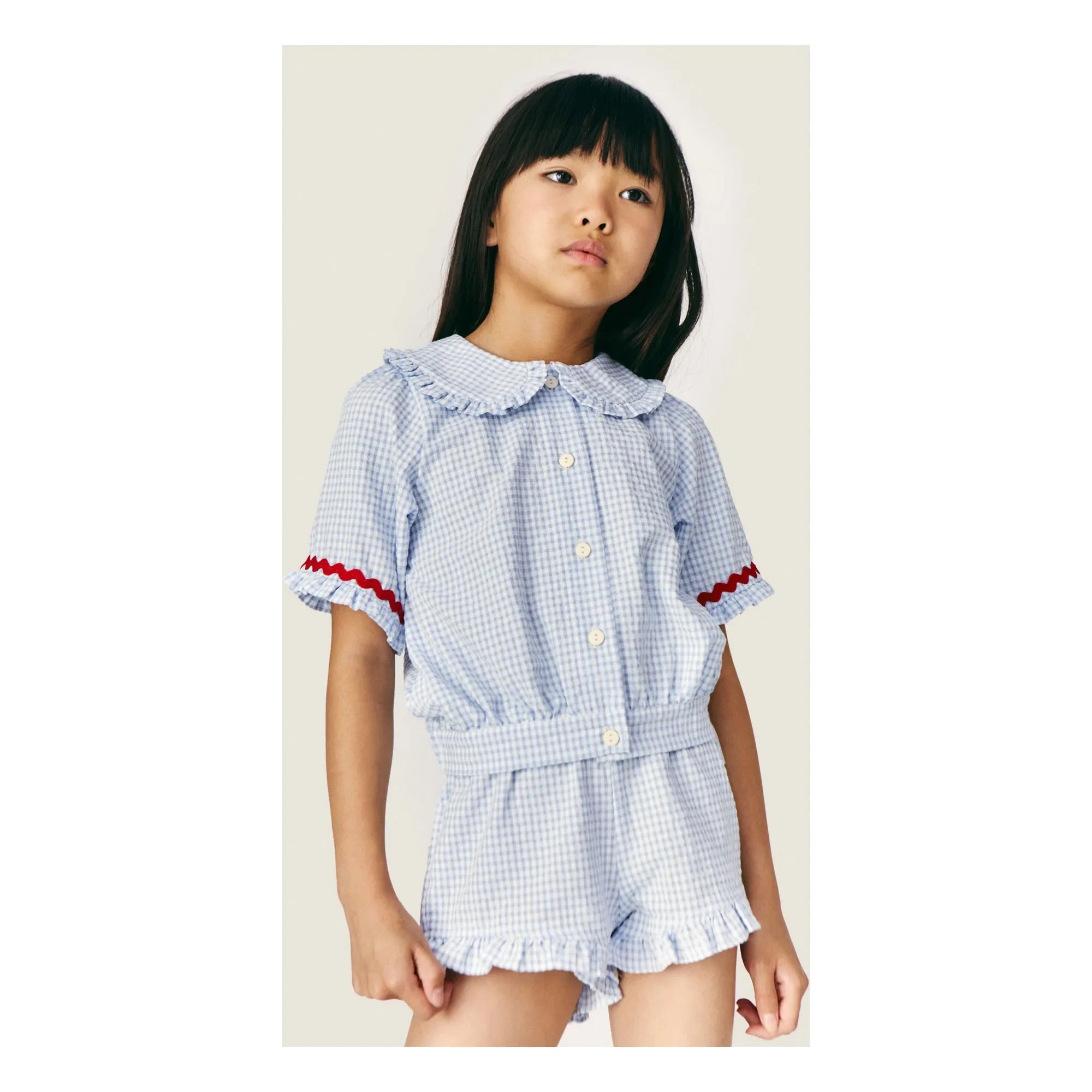 Mipounet - Claudine Kragen Sylvie Vichy Bluse | Hellblau