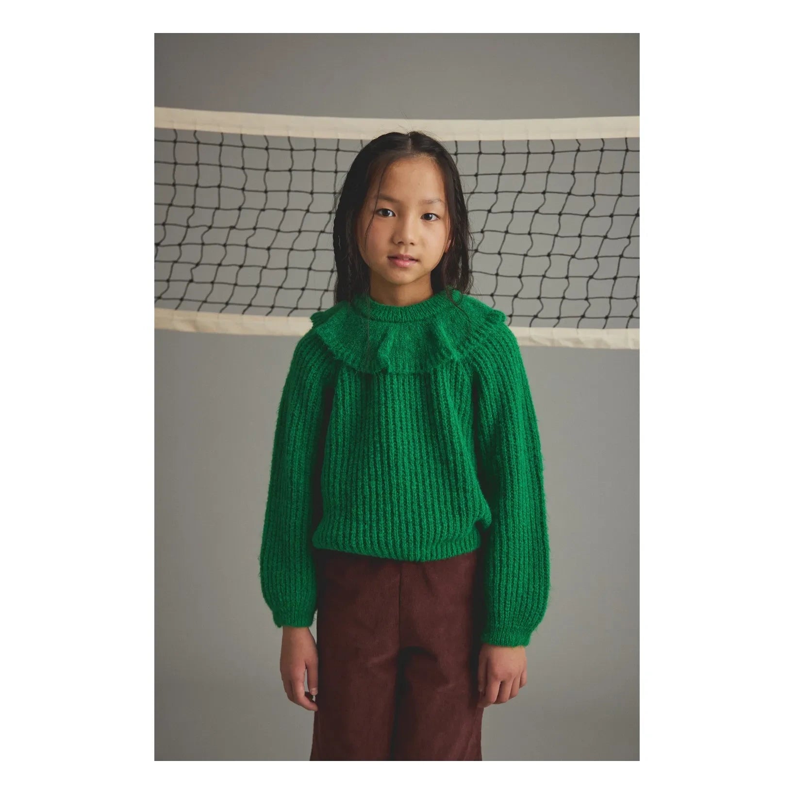 Cozmo - Lua Pullover mit Rüschenkragen | Meadow Green