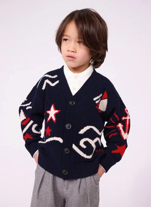 Petit Bateau - Navyblauer, weiter V-Ausschnitt Wollcardigan