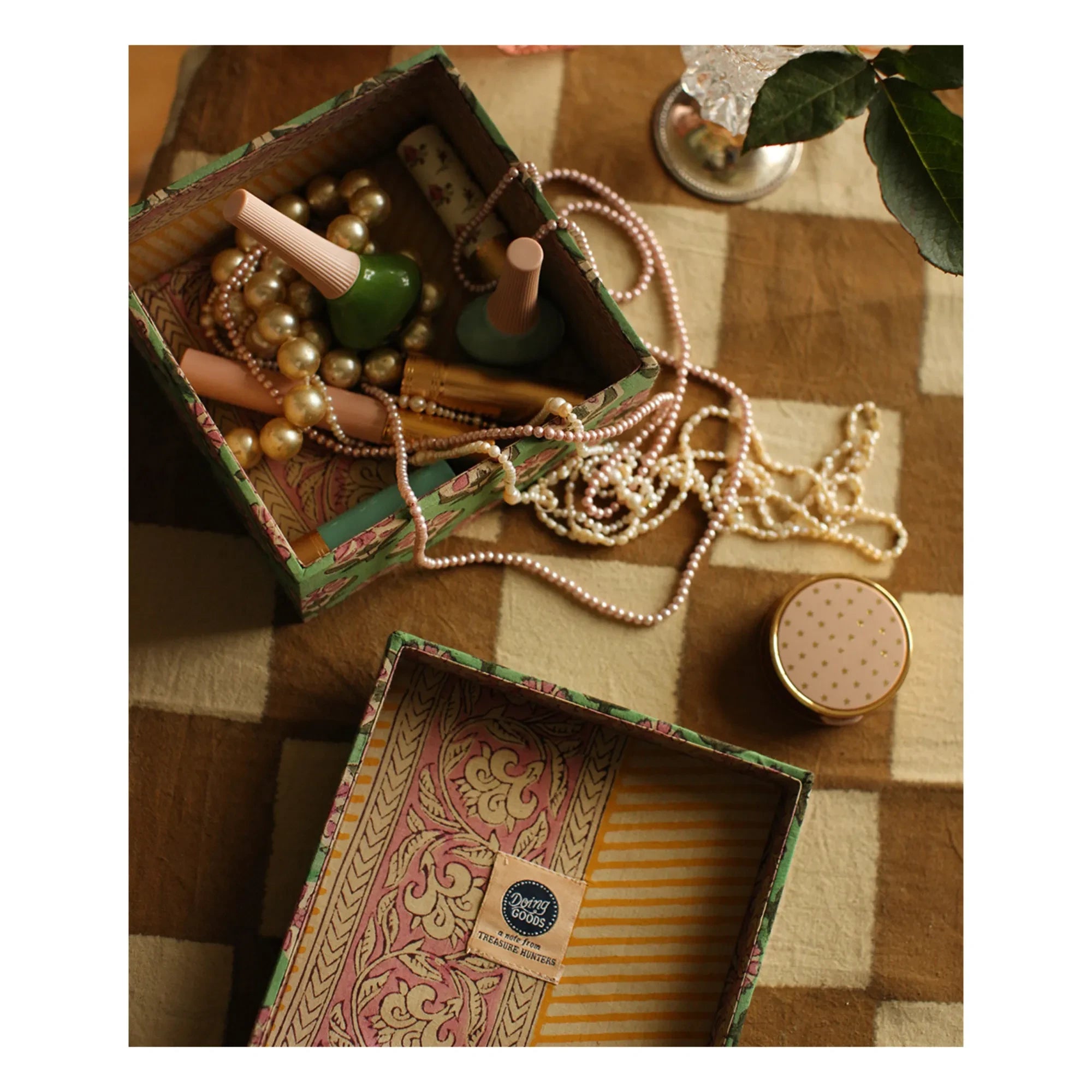 Doing Goods - Emma Holz- und Baumwollquadratboxen - 2er Set | Grün