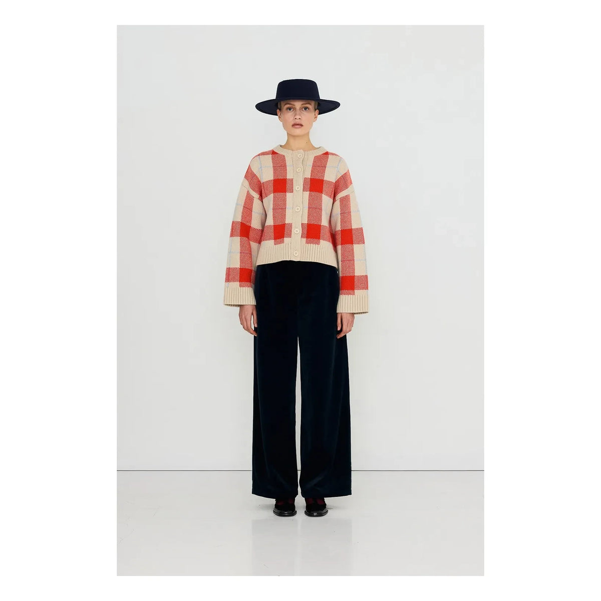 The Tiny Big Sister - Karierte Wollstrickjacke | Vanille