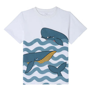 Stella McCartney Kids - T-Shirt aus Bio-Baumwolle mit Wal- und Wellenmotiv | Blau