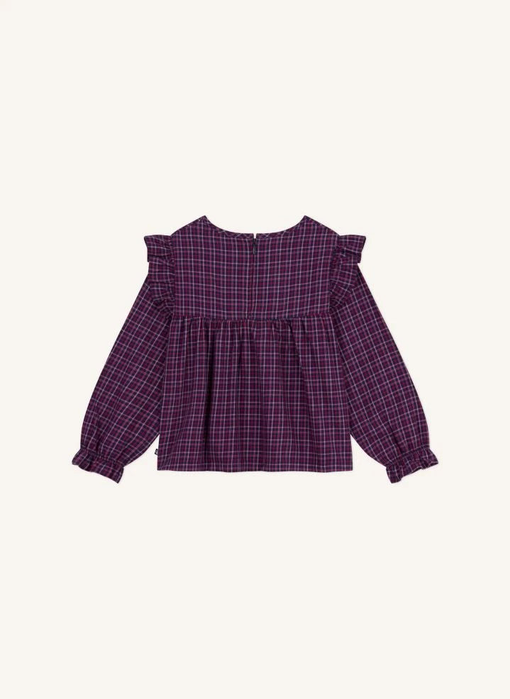 Petit Bateau - Volant-Karobluse aus Bio-Baumwolle | Marineblau