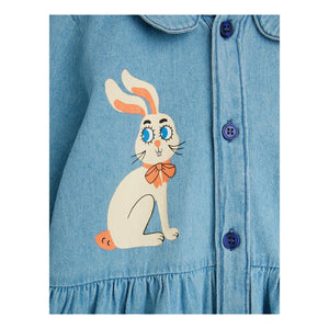 Mini Rodini - Organik Pamuklu Denim Tavşan Elbise | Mavi