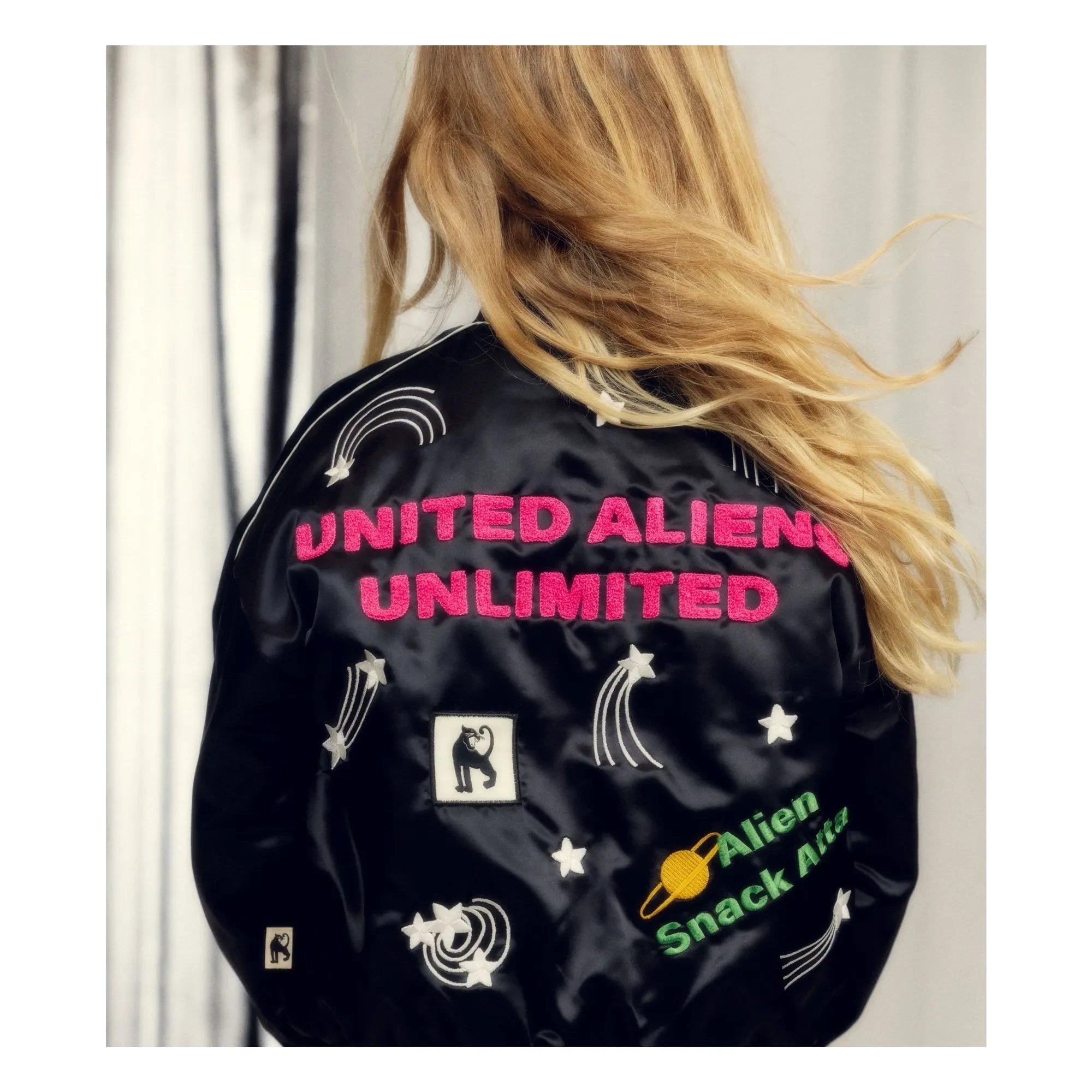 Mini Rodini - Alien Satin Recycelte Faser Baseball Jacke | Schwarz