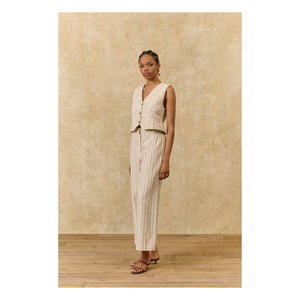 Louise Misha - Franckie Gestreifte Leinen-Baumwoll-Weste | Creme
