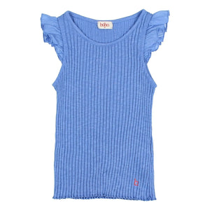 Búho - Geripptes Tanktop mit Rüschen aus Bio-Baumwolle | Azurblau